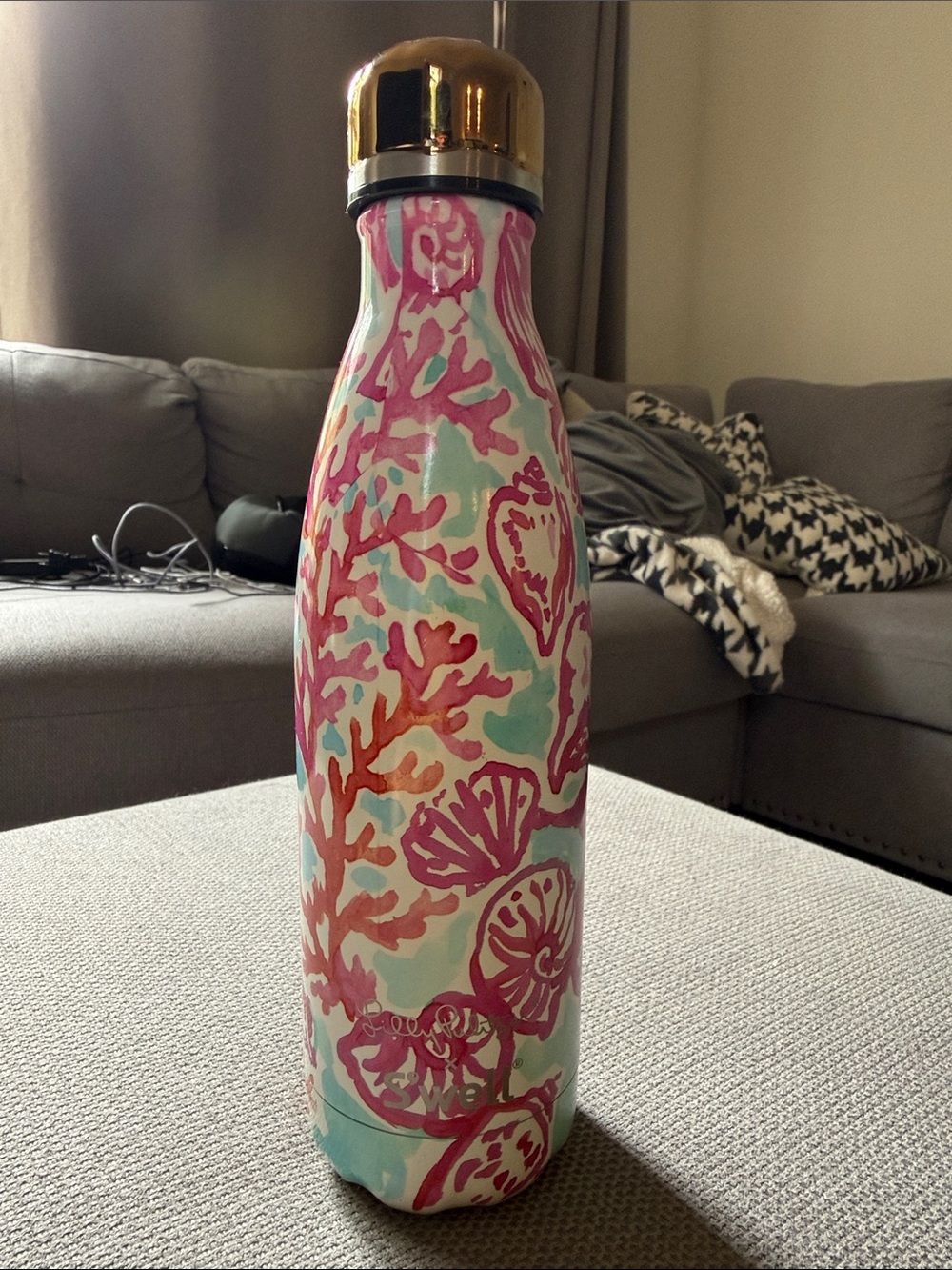 Lilly Pulitzer Pink & Aqua Coral Print Insulated Bottle with Gold Cap